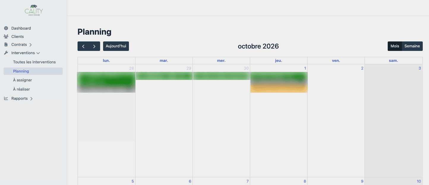 Planning des interventions dans Caliapp