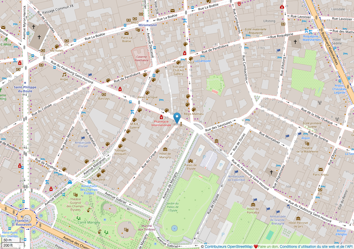 Carte — 91 rue du Faubourg Saint-Honoré, Paris 8ᵉ